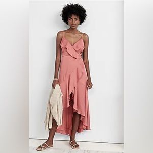 Satin Ruffle Midi Wrap Dress Express